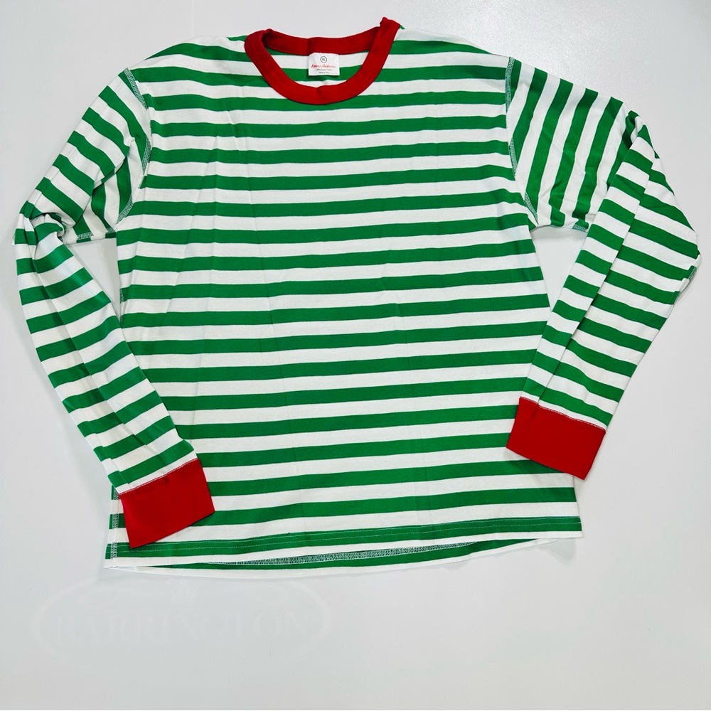 Hanna Andersson Green and Red Striped Long Sleeve Tee